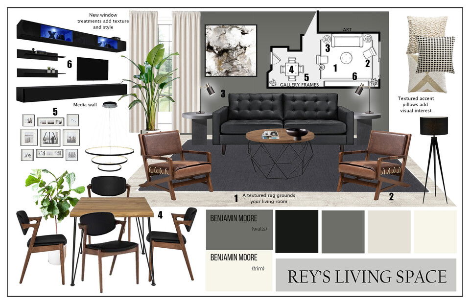 Masculine Contemporary Living & Dining Design Casey H. Moodboard 1 thumb