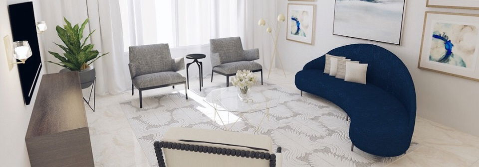 Sala de estar elegante y moderna - Renderizado después