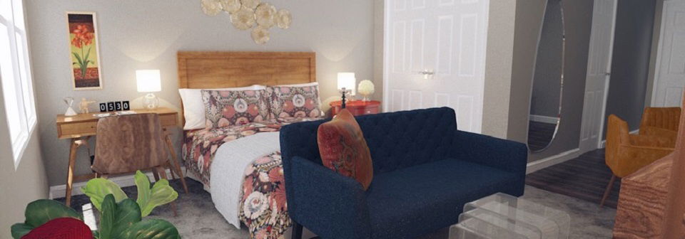 Dormitorio Ecléctico Colorido - Renderizado Después