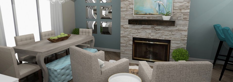 Elegant Farm-style Living and Dining Room- After Rendering