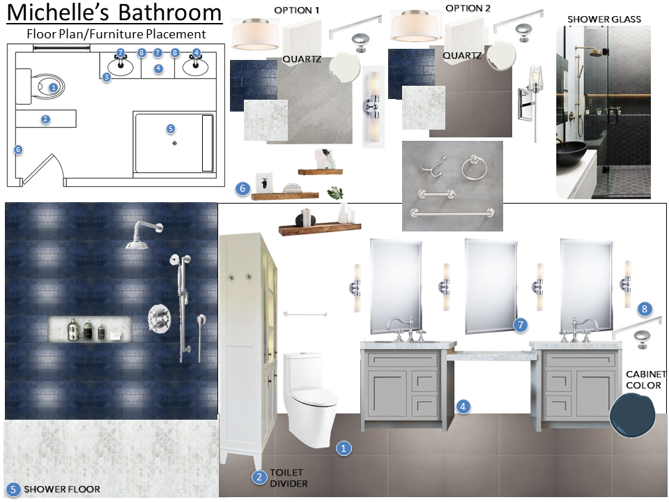 Bathroom Remodel with Blue Accent Walk-In Shower Eda B. Moodboard 2 thumb