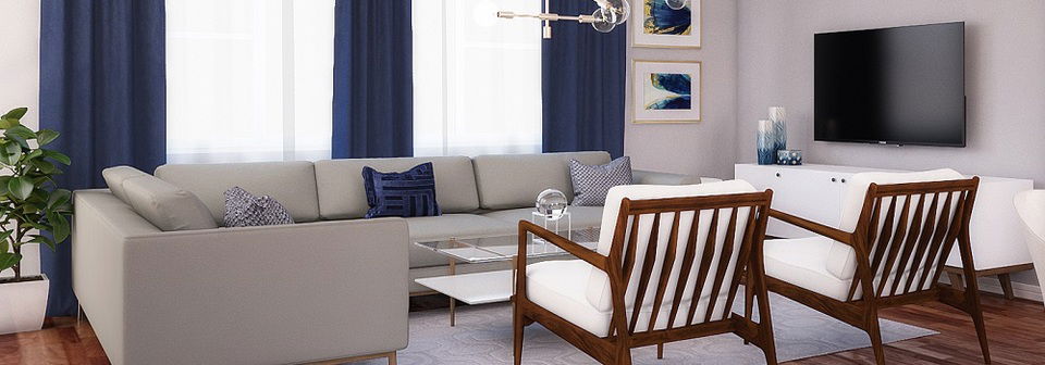 Navy Accents for Contemporary Living Room- After Rendering