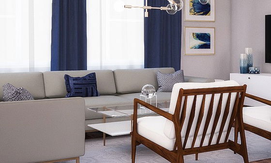 Navy Accents for Contemporary Living Room