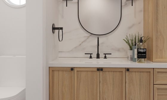 Neutral Bathroom Makeover with Stylish Wood