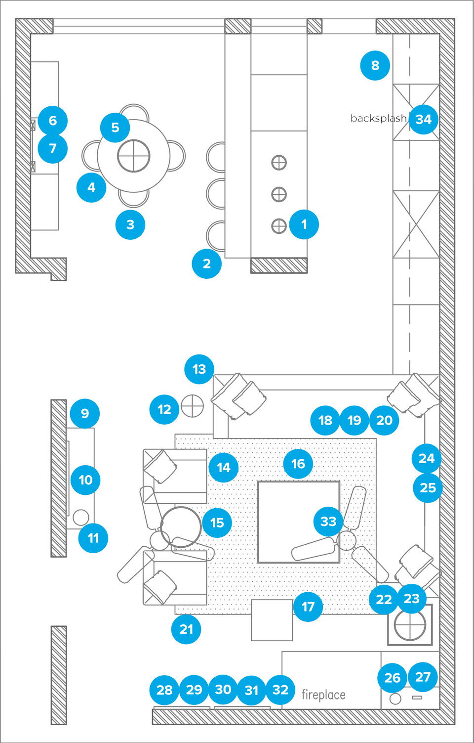 Online Designer Combined Living/Dining Floorplan