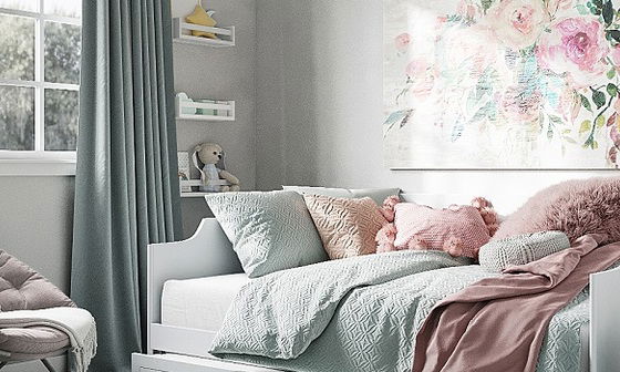 Pastel Blue and Dusty Rose Bedroom for Kids  by top Austin interior designers