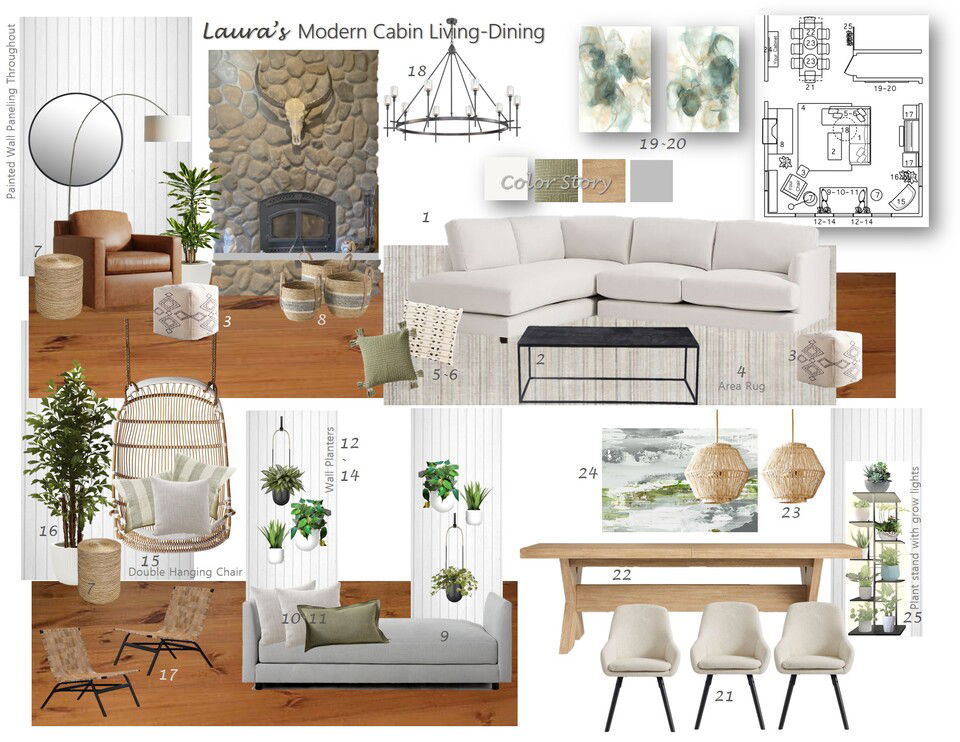 Modern Rustic Cabin Living Room Design  Wanda P. Moodboard 1 thumb