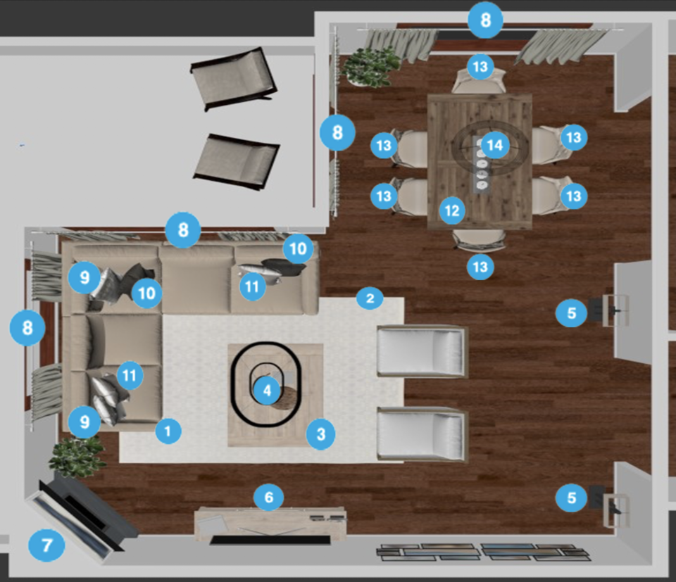 Online Designer Combined Living/Dining Floorplan