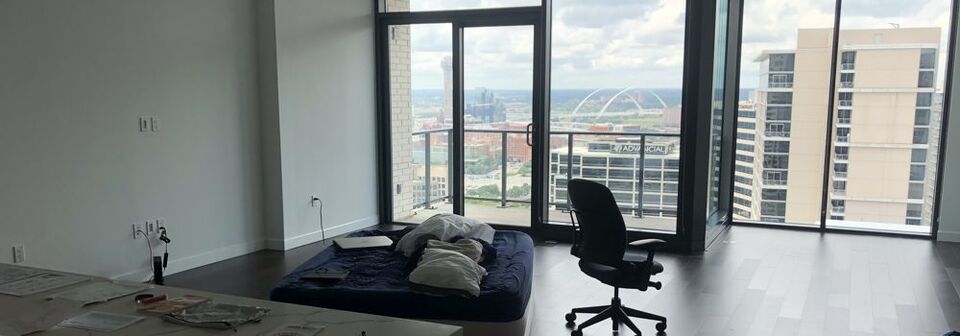 Airy Masculine Contemporary Living Room Design- Before Photo