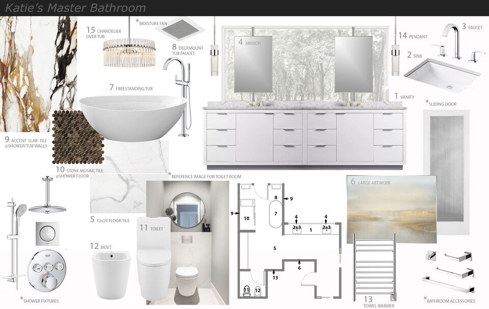 Diseño de baño de porcelana blanca elegante Jessica S. Tablero de estado 2