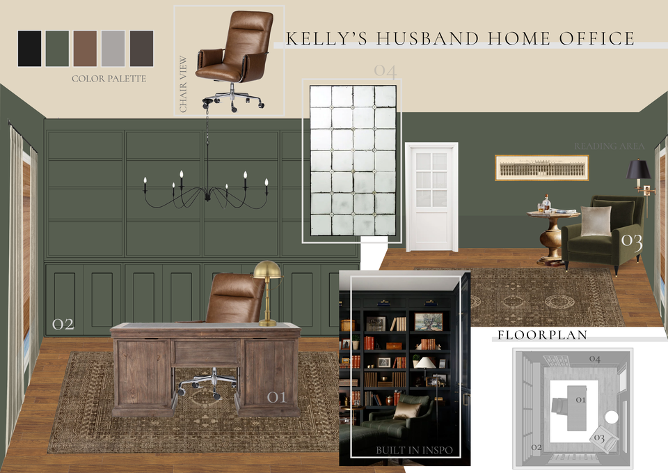 Elegant Dark Green & Classic Home Office Design Paula D. Moodboard 2 thumb