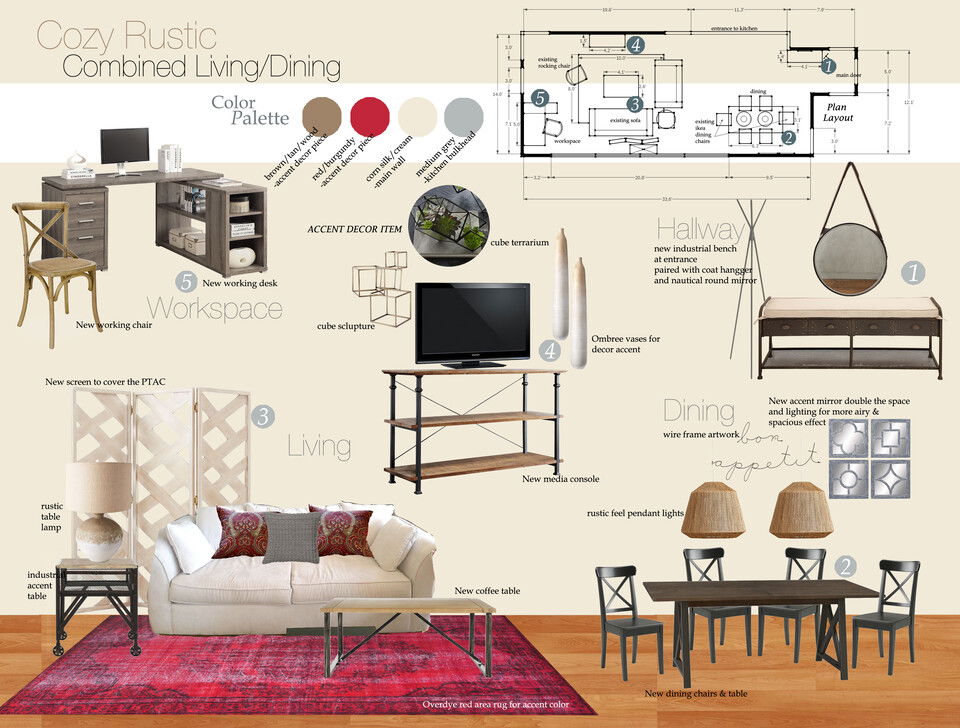 Diseño de sala/comedor rústico chic de Samantha Ibrahim H. Moodboard 1 miniatura