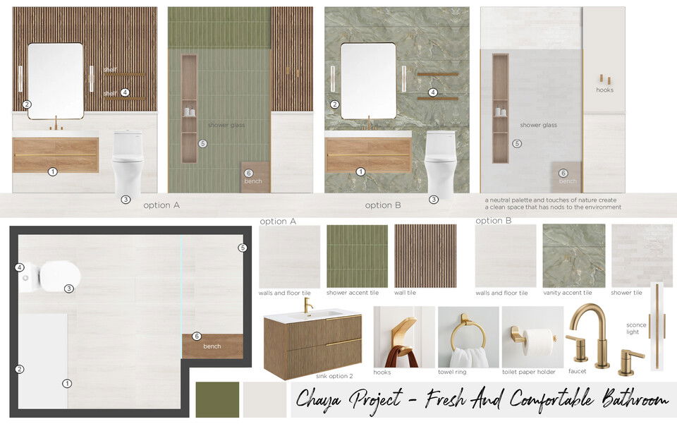 Remodelación de Baño Contemporáneo de Lujo Verde y Oro - Tablero de Inspiración Maya M. 1 miniatura