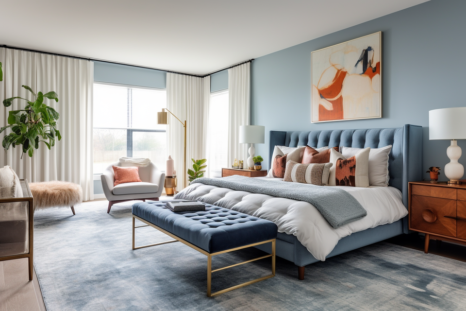 Mid-Century Modern Blue Bedroom Design