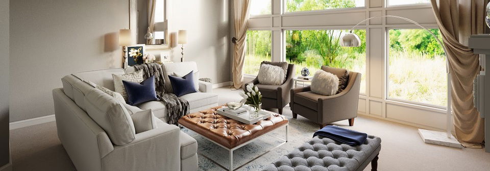 Classic & Elegant Neutral Living Room- After Rendering
