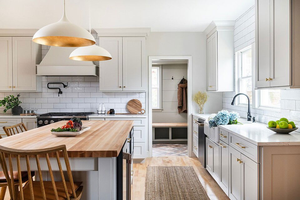 Bold Traditional Kitchen with Multiple Pendants