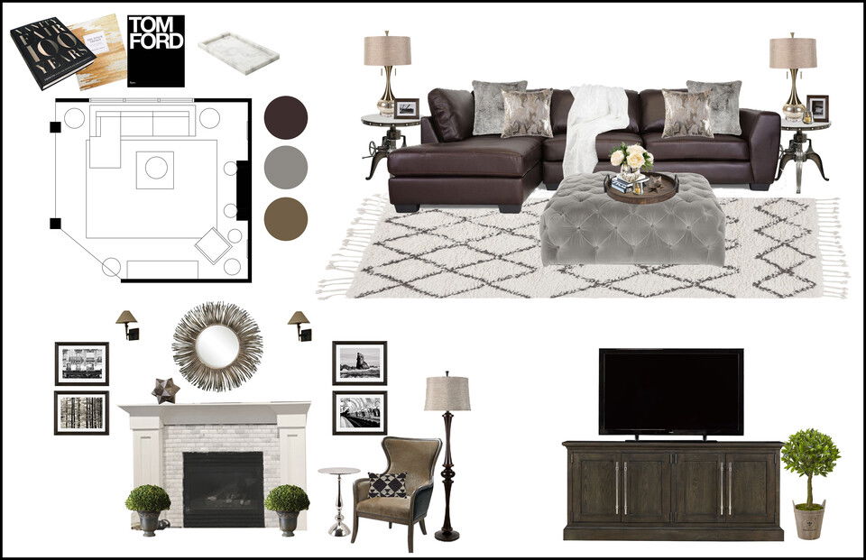 Diseño de sala de estar Glamour Masculino Rachel H. Moodboard 2 miniatura