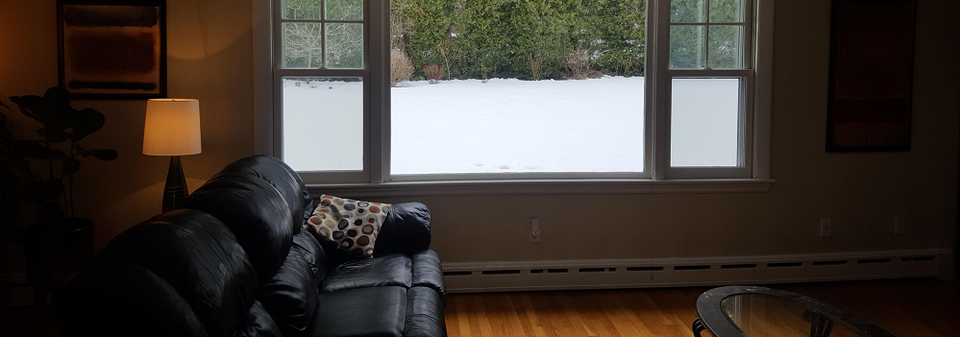 Contemporary White Balanced Living/Dining Area- Before Photo