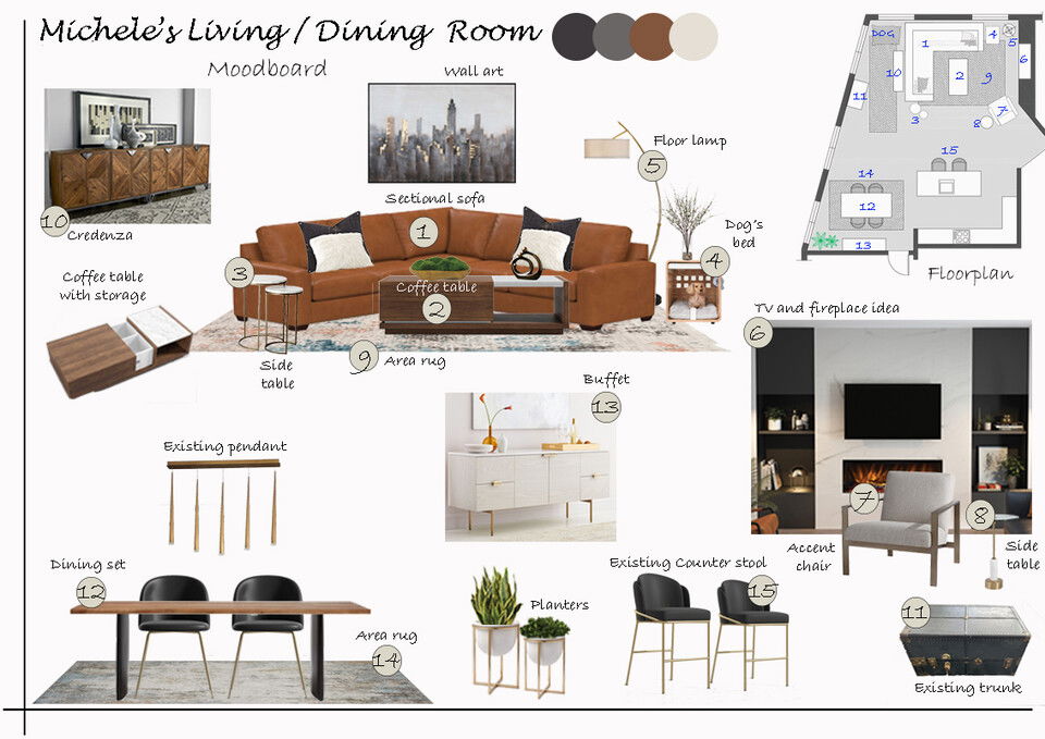 Online Designer Combined Living/Dining Interior Design Ideas