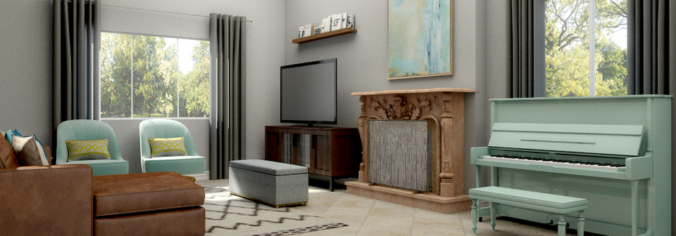 Transformación de Sala de Estar Ecléctica y Acogedora - Renderización Después