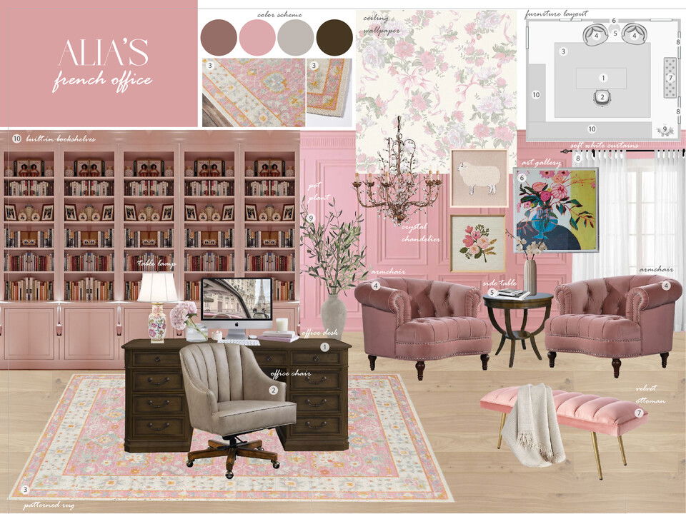 Opulent French Pink Office Library Renovation Sharné L. Moodboard 1 thumb