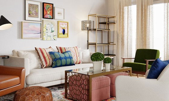 Comfy Eclectic Living Room Interior Design by affordable Allen interior designers