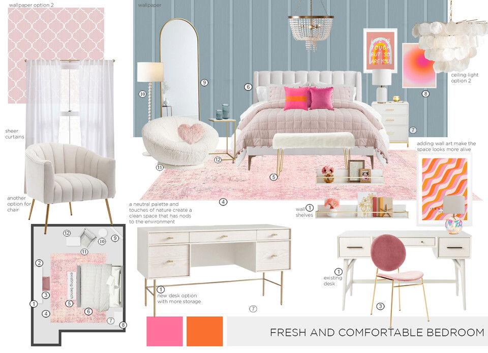 Girly Neutral Bedroom with Pops of Pink Maya M. Moodboard 1 thumb