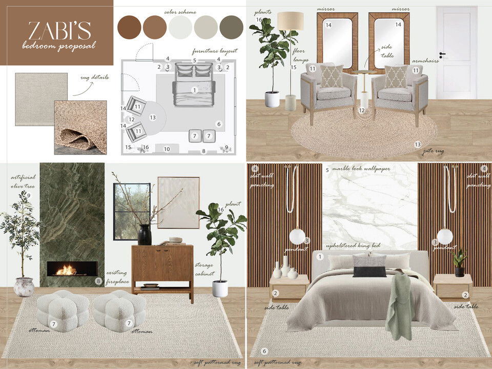 Renovación de dormitorio moderna, elegante y acogedora Sharné L. Moodboard 2 miniatura