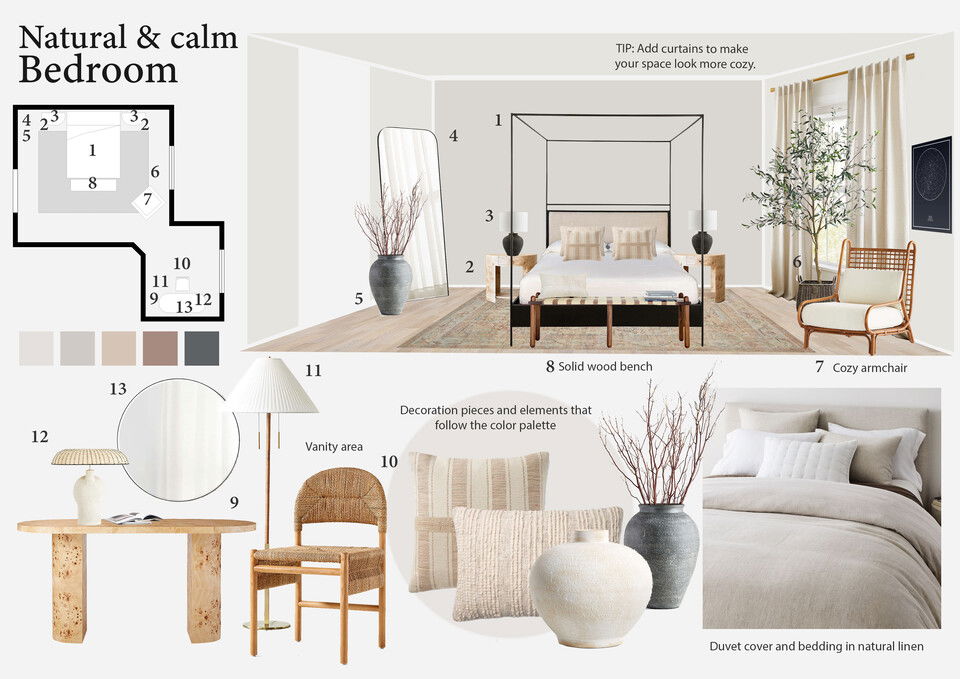 Diseño de dormitorio calmante y suave Anna Y. Tablero de inspiración 1