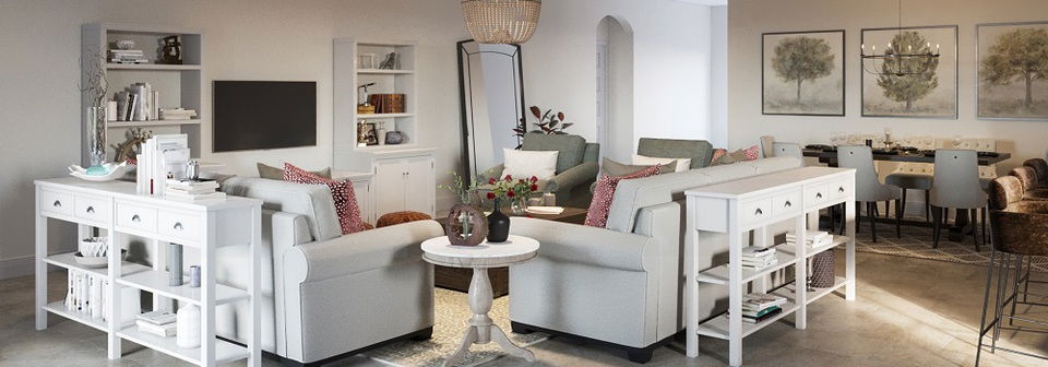 Decoración del hogar de sala y comedor en transición - Renderizado después