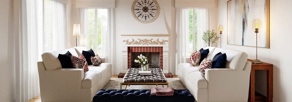 Wooden Ceiling Mediterranean Living Room Design- After Rendering