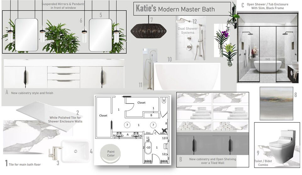 Diseño de baño de porcelana blanca elegante Wanda P. Tablero de estado 1