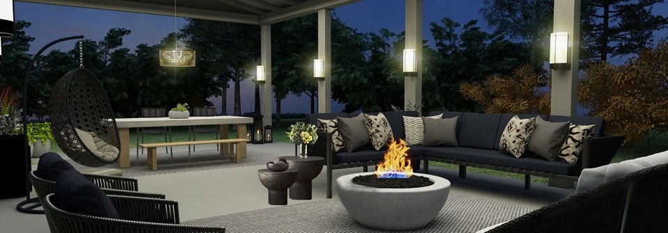 Modern Outdoor Living with Firepit Feature- After Rendering