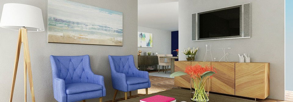Modern Living Room and Eat-In Kitchen - After Rendering