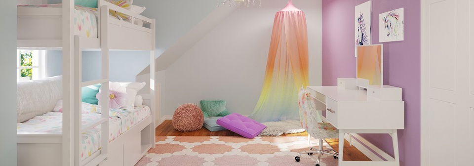 Colorful Unicorn Themed Room Design For Girls- After Rendering