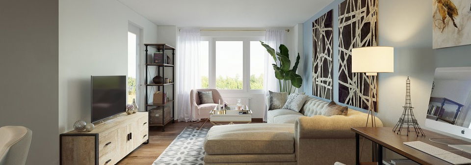 Modern Living, dining and bedroom design- After Rendering