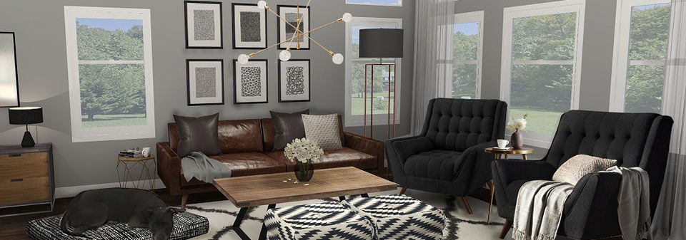 Black & White Living Room- After Rendering