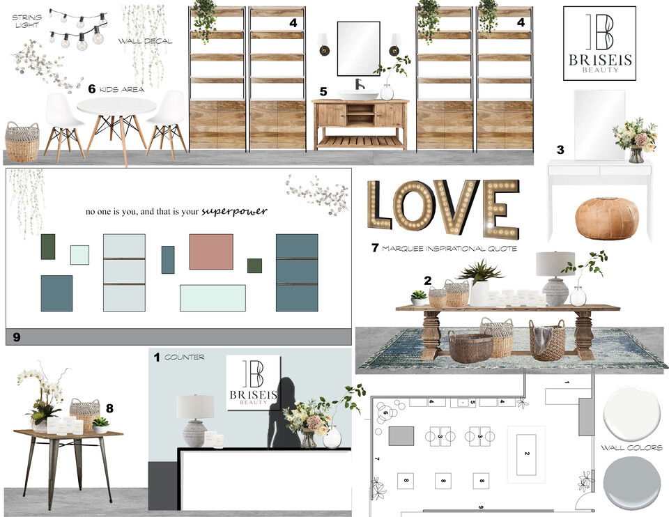 Interior de la tienda de cosméticos natural ecléctico Laura A. Moodboard 1 thumb