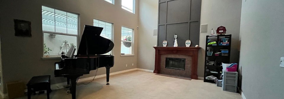 Transitional Living Room with Grand Piano- Before Photo