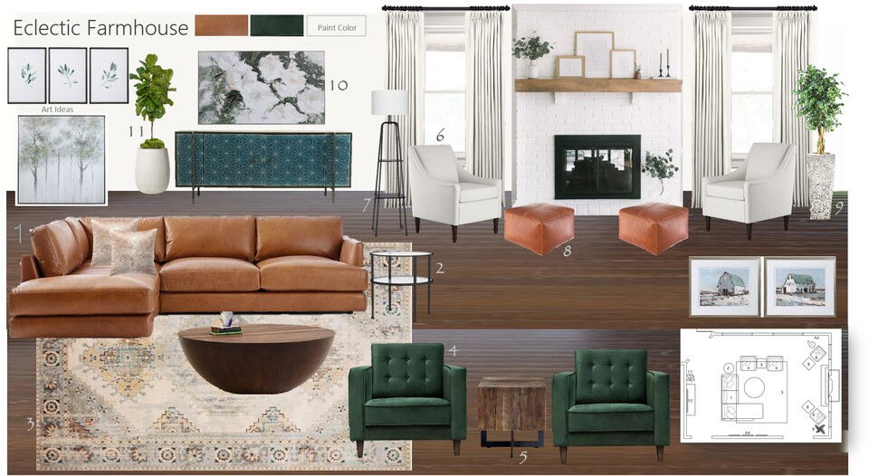 Warm Eclectic Home with White Brick Fireplace Wanda P. Moodboard 1 thumb