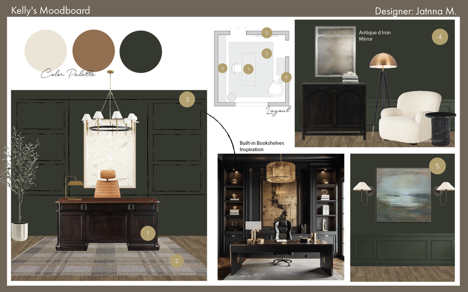 Elegant Dark Green & Classic Home Office Design Jatnna M. Moodboard 1 thumb