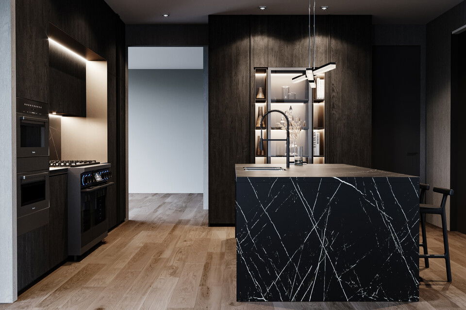 All Black Marble Kitchen Design