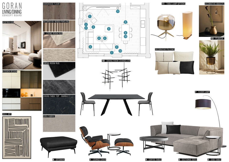 Diseño de sala de estar y comedor combinado en condominio Mladen C. Moodboard 2 thumb