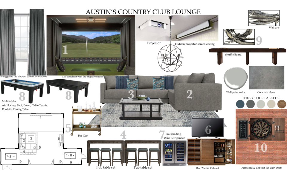 Masculine Country Club Lounge Interior Design Nor Aina M. Moodboard 2 thumb