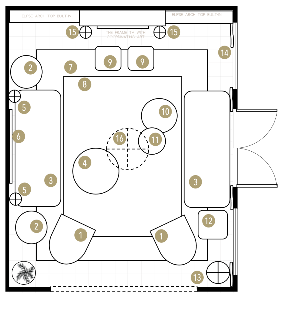 Plano de planta de sala de estar en línea