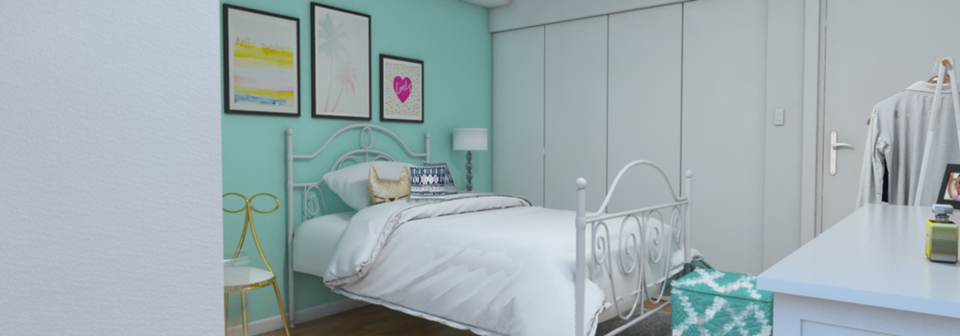 Teal Girls Bedroom Interior Design Online- After Rendering