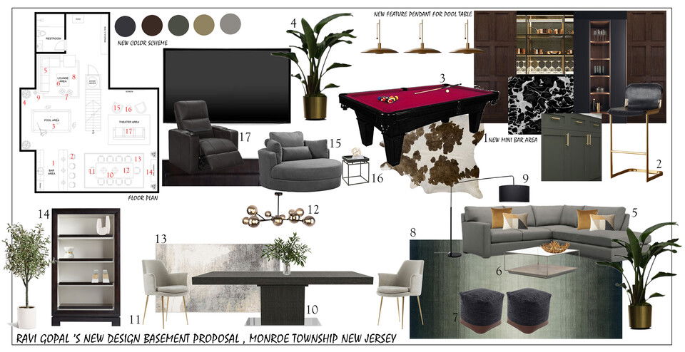 Diseño Creativo del Sótano de la Casa Familiar Aida A. Tablero de Inspiración 2