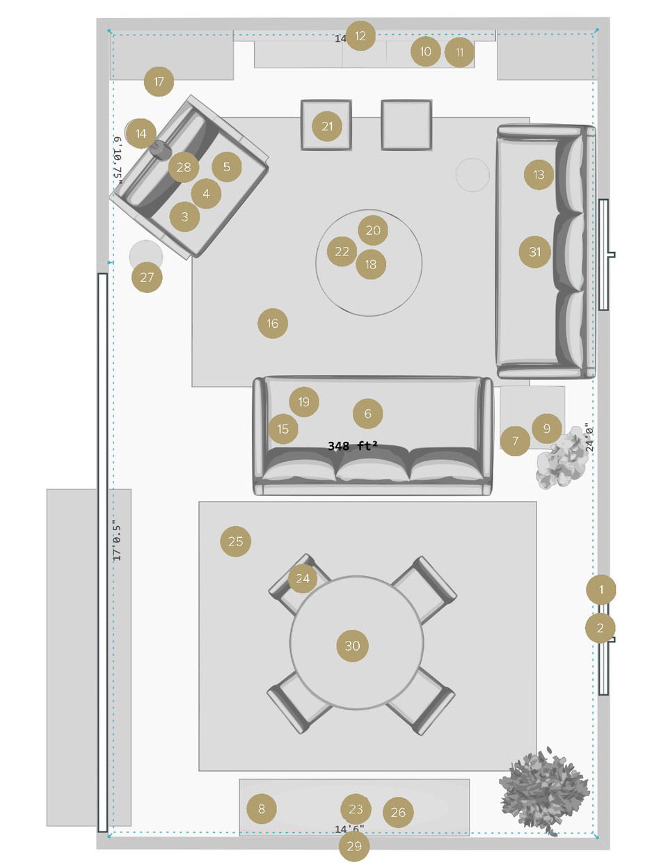 Online Designer Combined Living/Dining Floorplan