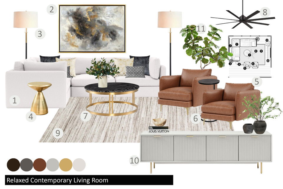 Sala de estar y comedor moderno elegante Drew F. Moodboard 1 thumb