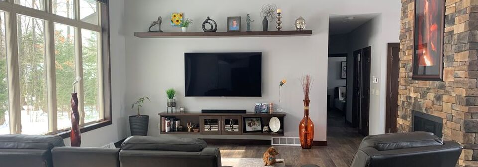 Contemporary Stone Fireplace Living Room- Before Photo